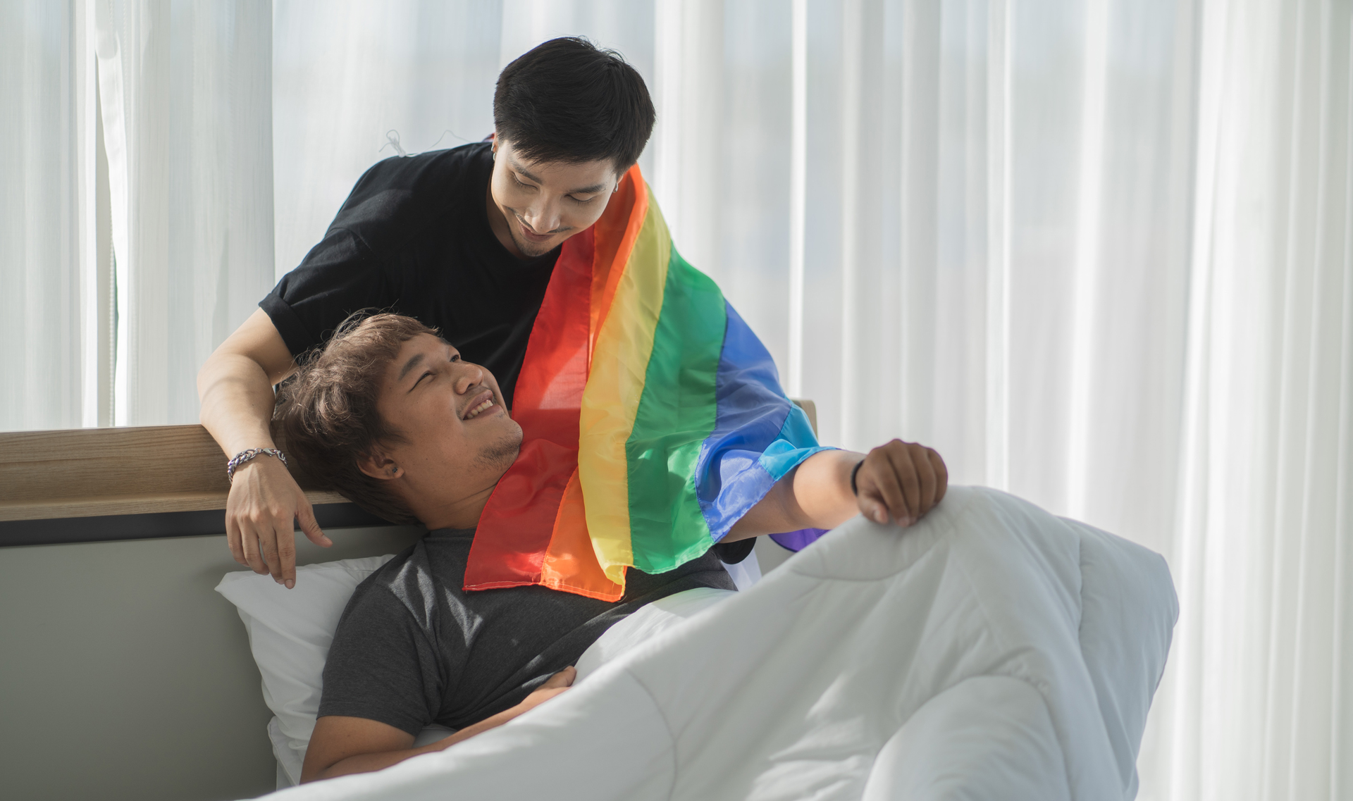 Pride flag and couple